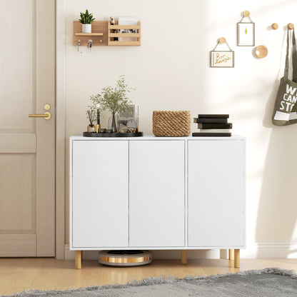 Modern Credenza with 2 Cabinets and 3 Shelves, Multi-Purpose Wood Furniture, 107x40x80 cm, White