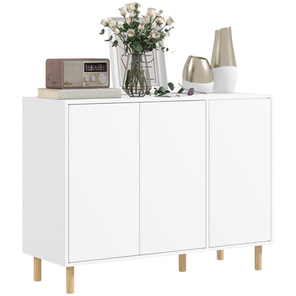 Modern Credenza with 2 Cabinets and 3 Shelves, Multi-Purpose Wood Furniture, 107x40x80 cm, White
