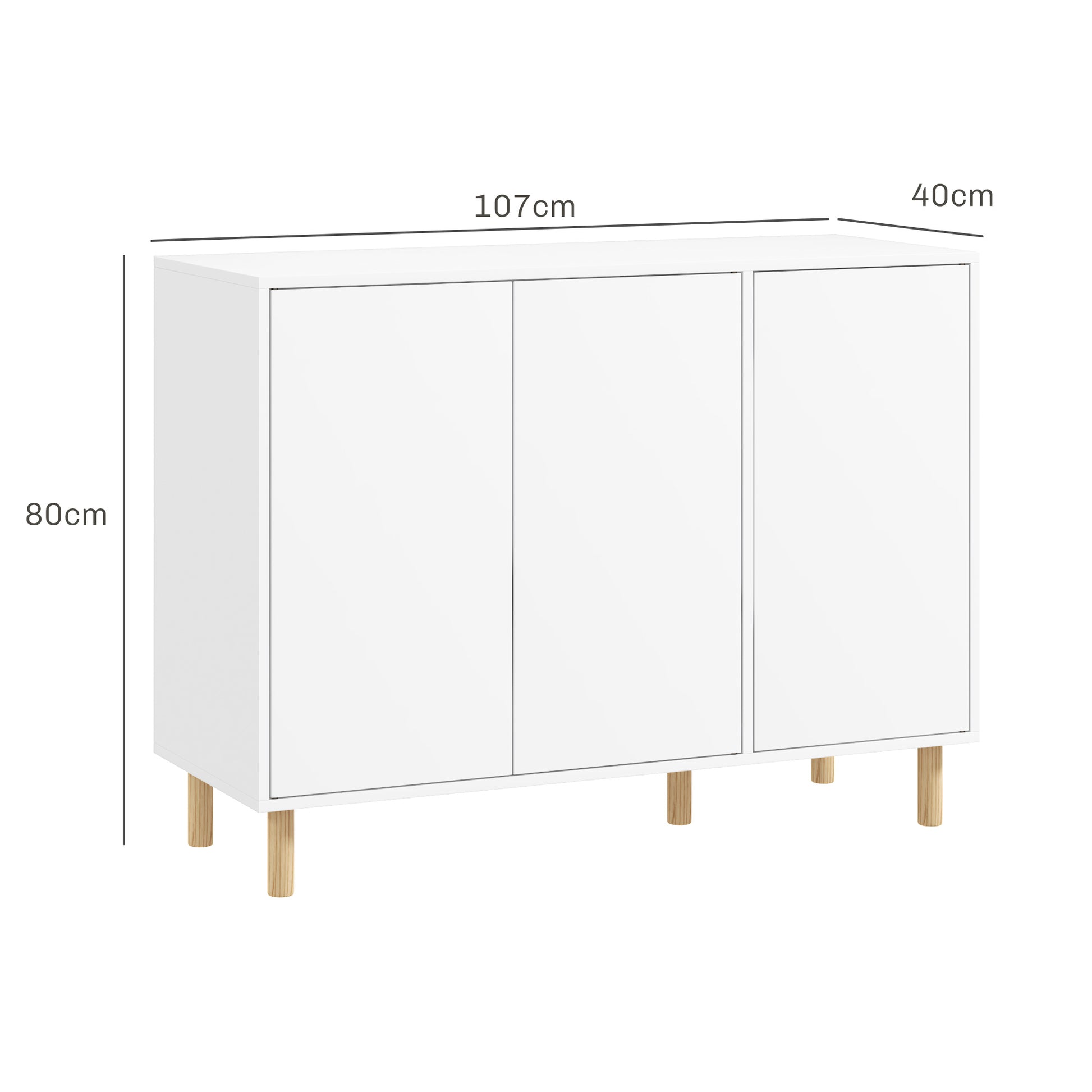 Modern Credenza with 2 Cabinets and 3 Shelves, Multi-Purpose Wood Furniture, 107x40x80 cm, White