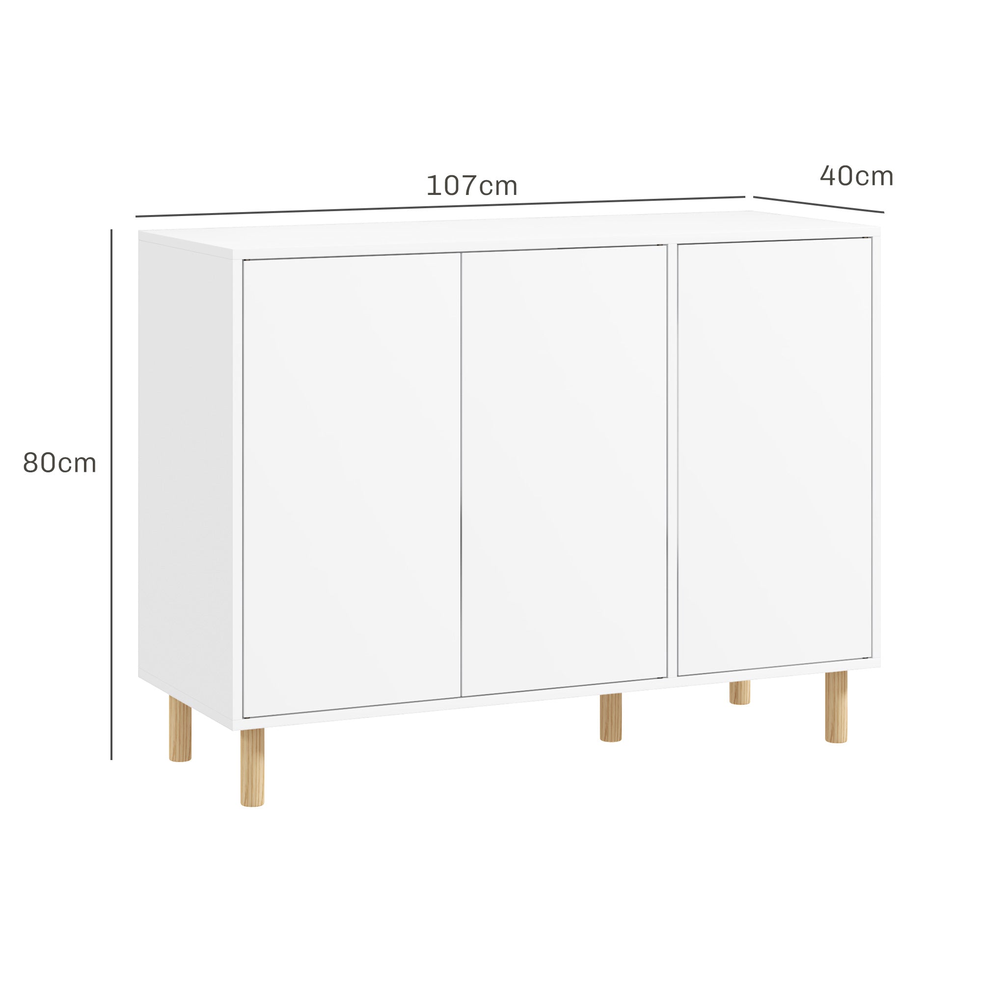 Modern Credenza with 2 Cabinets and 3 Shelves, Multi-Purpose Wood Furniture, 107x40x80 cm, White