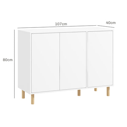 Modern Credenza with 2 Cabinets and 3 Shelves, Multi-Purpose Wood Furniture, 107x40x80 cm, White