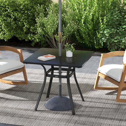 Garden Table, Dining Table with Umbrella Hole, Square Balcony Table for 4 Persons with Foot Pads, Supports up to 70 kg for Patio, Steel, Black, 80 x 80 x 76 cm
