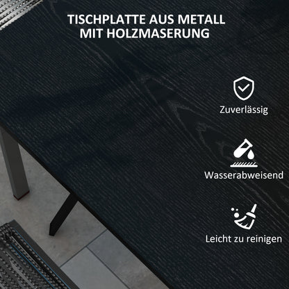 Garden Table, Dining Table with Umbrella Hole, Square Balcony Table for 4 Persons with Foot Pads, Supports up to 70 kg for Patio, Steel, Black, 80 x 80 x 76 cm