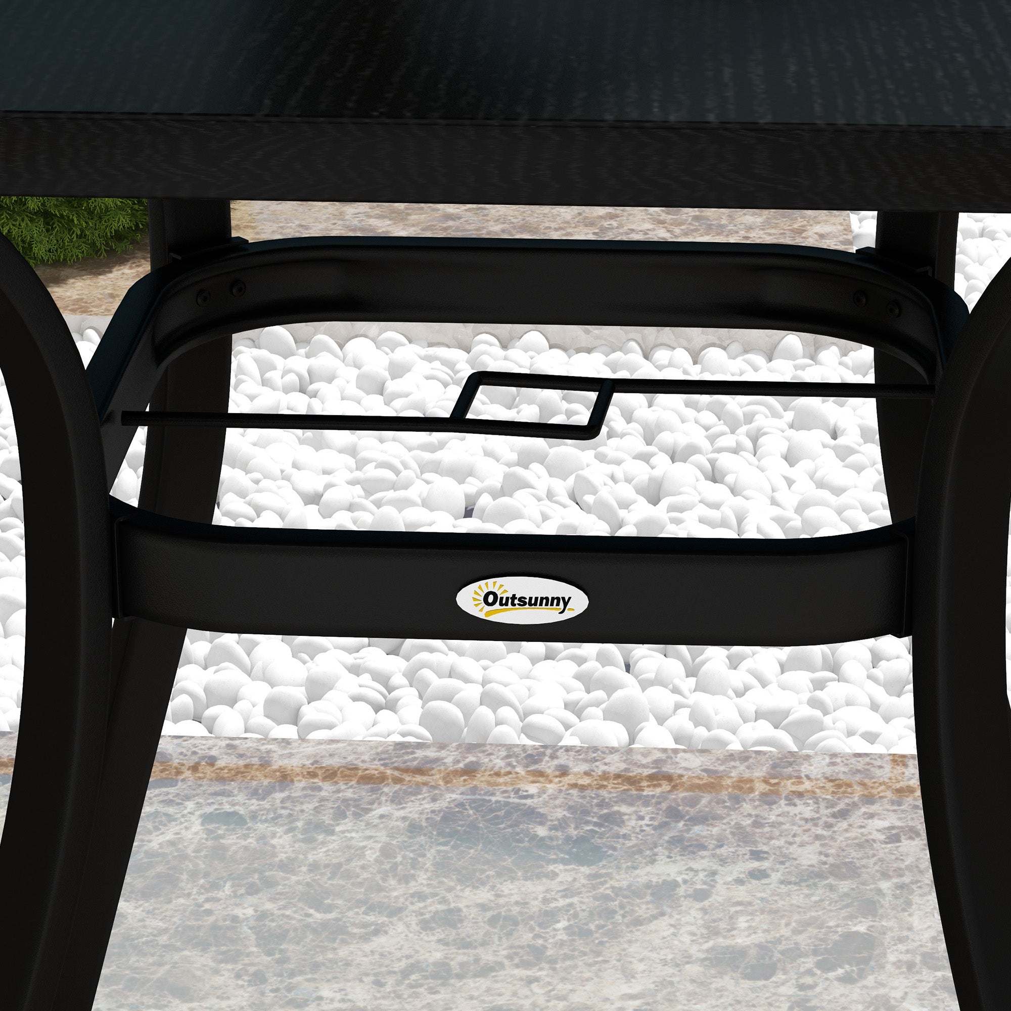 Garden Table, Dining Table with Umbrella Hole, Square Balcony Table for 4 Persons with Foot Pads, Supports up to 70 kg for Patio, Steel, Black, 80 x 80 x 76 cm