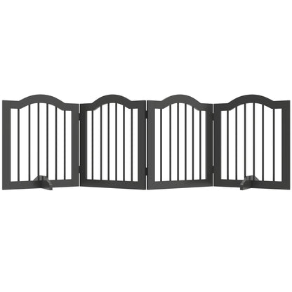 4-Panel Folding Dog Gate with Walk-Through Door, 81.9 x 24 in, Freestanding with 2 Support Feet, for Stairs/Kitchen/Hallway, Black