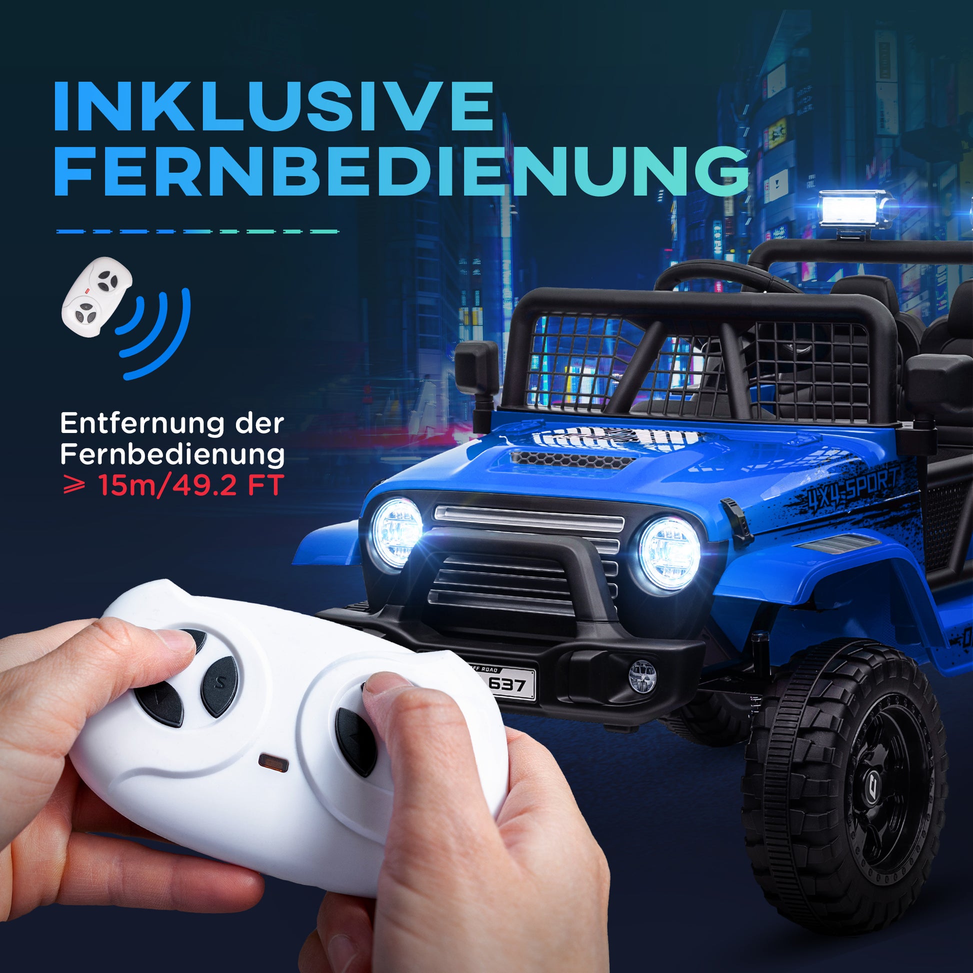 Kids Electric Car, 12V 3-5 km/h Electric Ride-On Car with 2.4G Remote Control, Shock Absorber, Electric Vehicle with Music, Headlights, Horn, MP3, Electric Car for Kids 3-6 Years Old, Blue