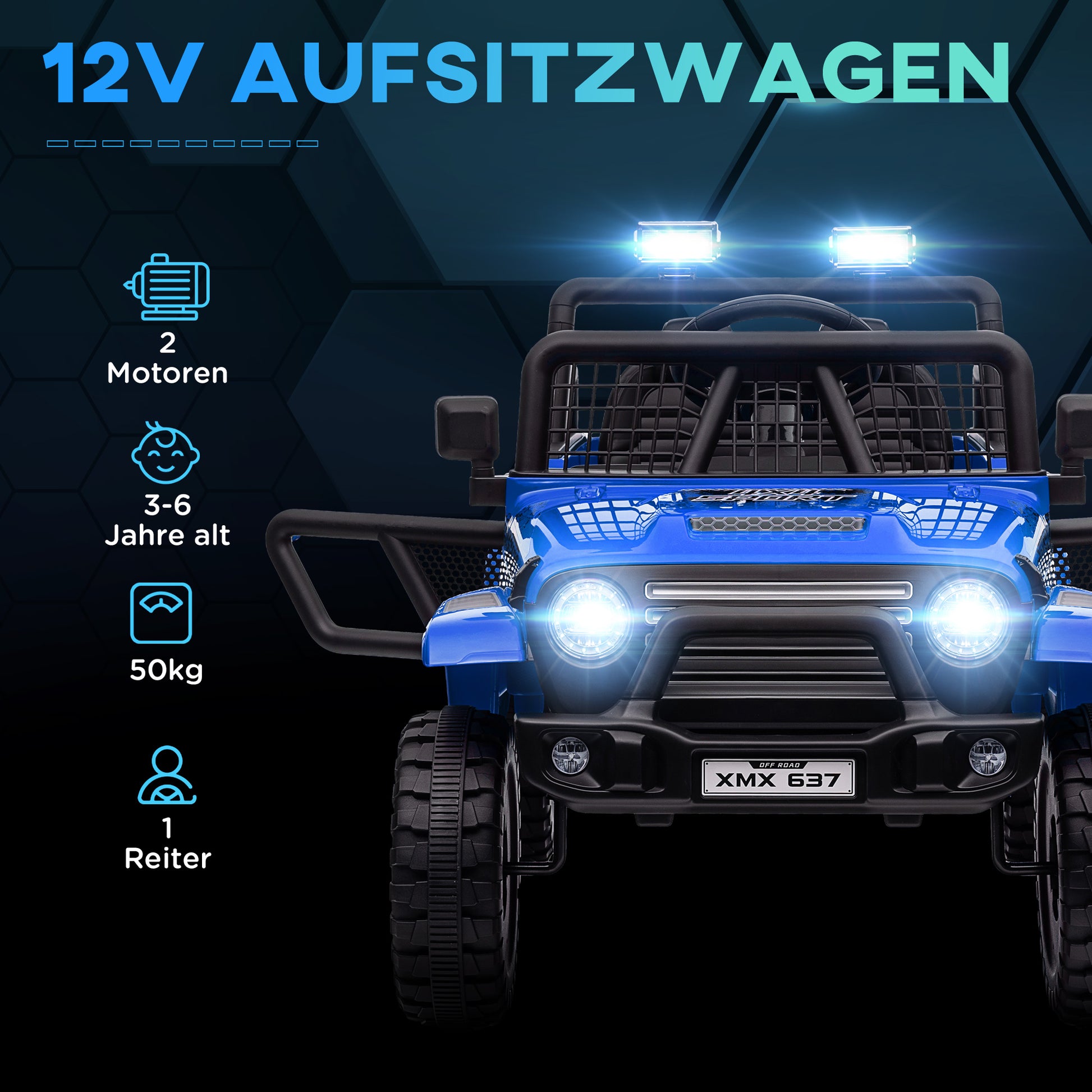 Kids Electric Car, 12V 3-5 km/h Electric Ride-On Car with 2.4G Remote Control, Shock Absorber, Electric Vehicle with Music, Headlights, Horn, MP3, Electric Car for Kids 3-6 Years Old, Blue