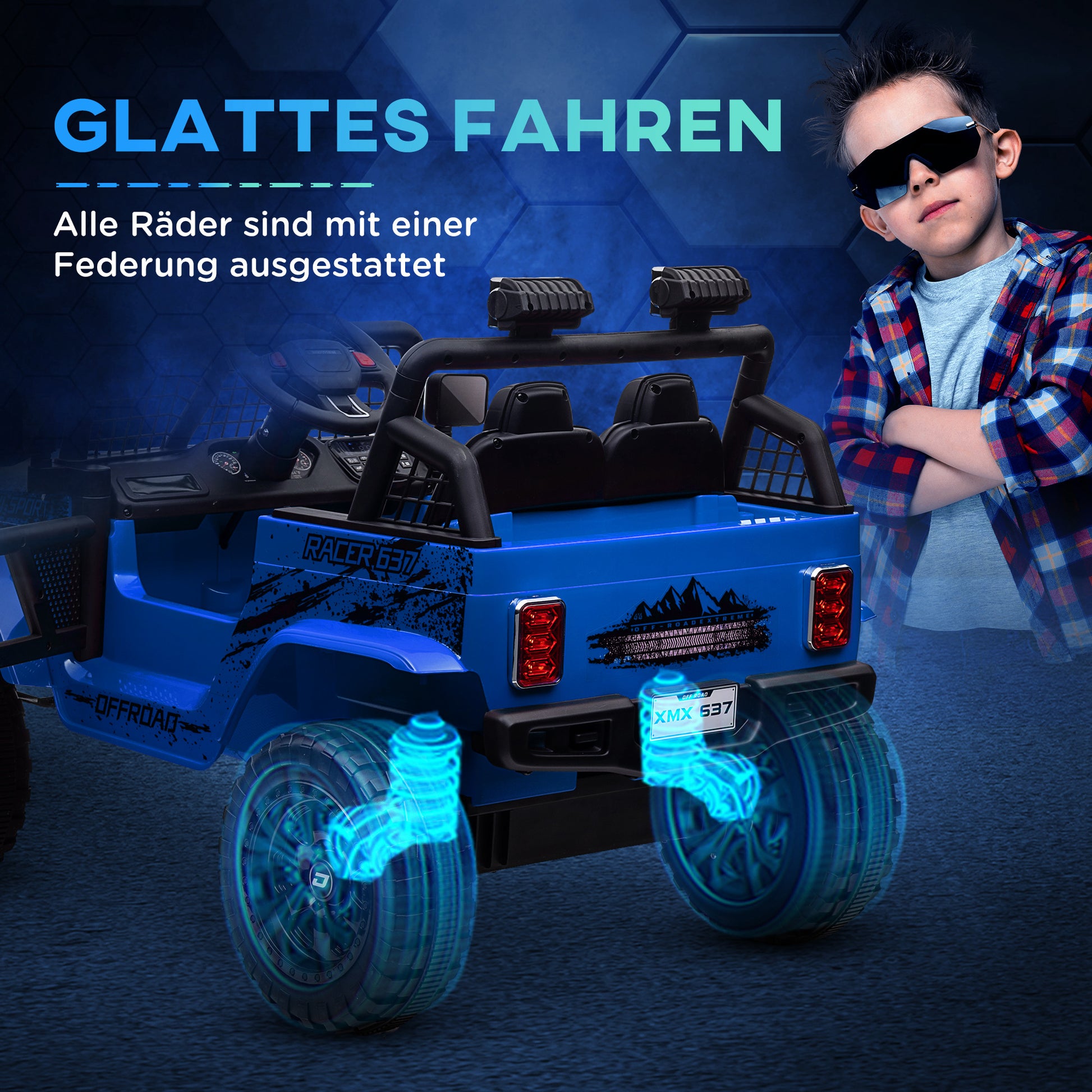 Kids Electric Car, 12V 3-5 km/h Electric Ride-On Car with 2.4G Remote Control, Shock Absorber, Electric Vehicle with Music, Headlights, Horn, MP3, Electric Car for Kids 3-6 Years Old, Blue