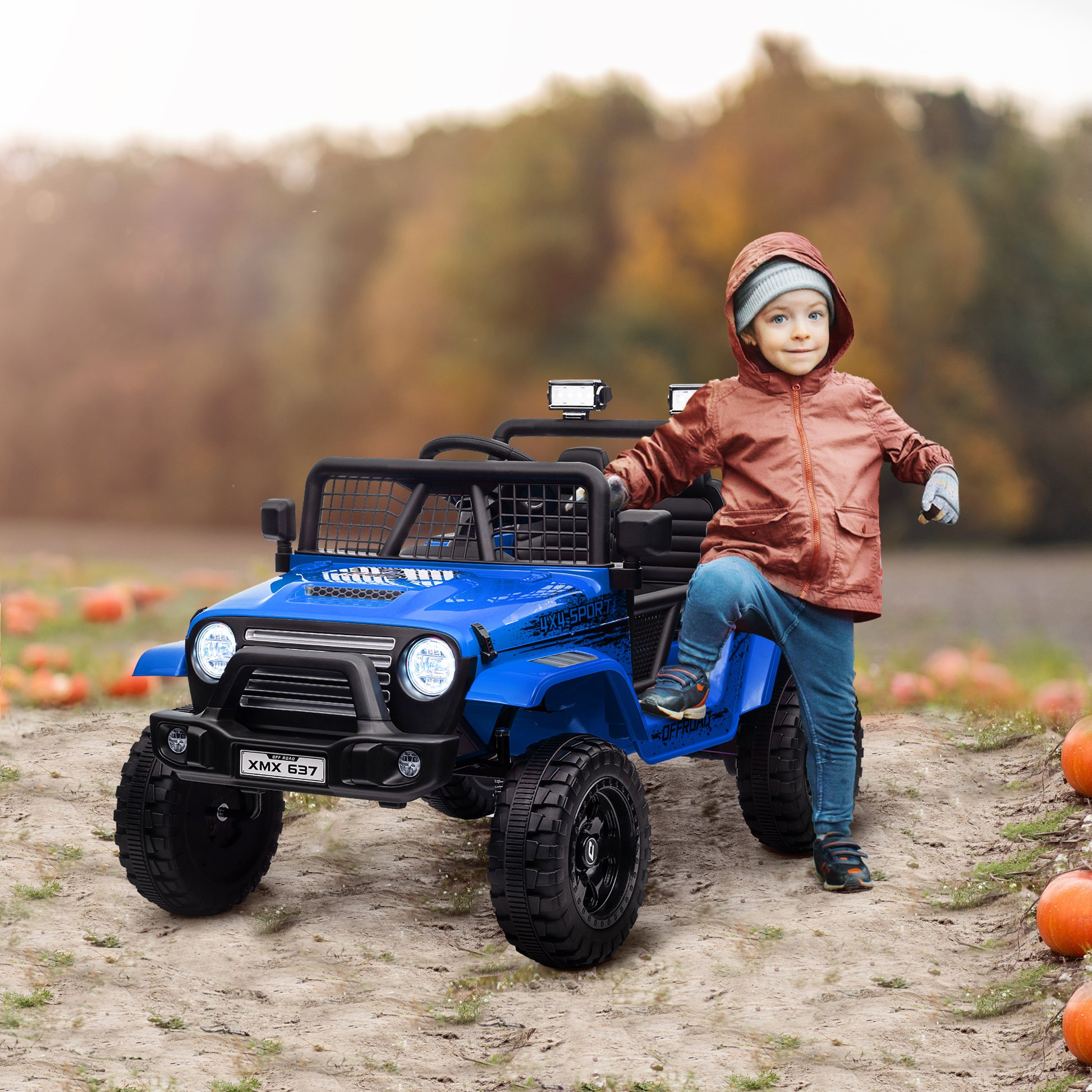 Kids Electric Car, 12V 3-5 km/h Electric Ride-On Car with 2.4G Remote Control, Shock Absorber, Electric Vehicle with Music, Headlights, Horn, MP3, Electric Car for Kids 3-6 Years Old, Blue