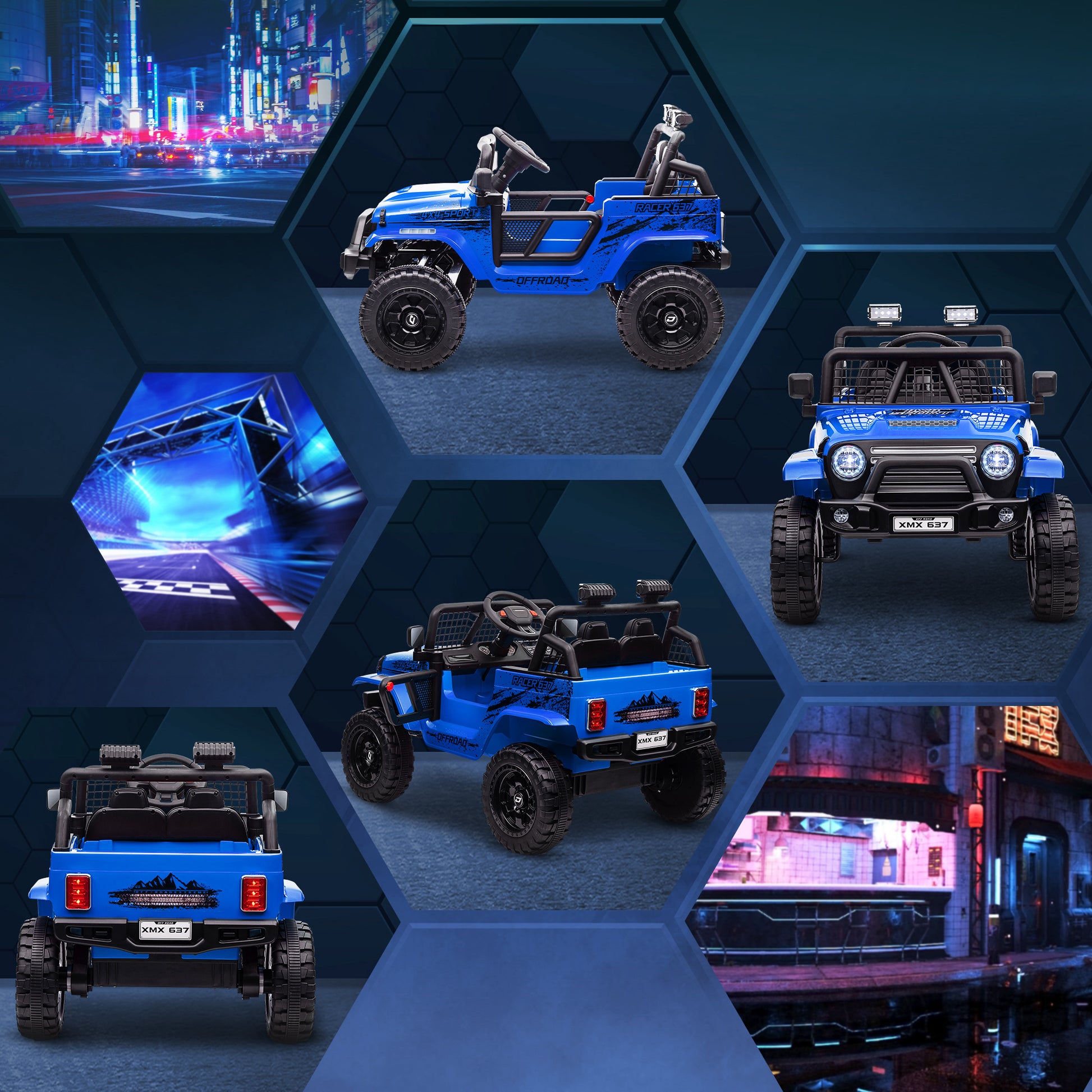 Kids Electric Car, 12V 3-5 km/h Electric Ride-On Car with 2.4G Remote Control, Shock Absorber, Electric Vehicle with Music, Headlights, Horn, MP3, Electric Car for Kids 3-6 Years Old, Blue