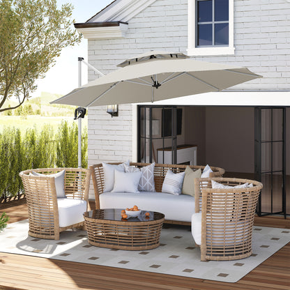 Garden Umbrella Ø292 cm Offset Parasol with 360° Rotating Crank Adjustable Tilt Double Roof and Cross Base Patio Umbrella for Outdoor Terrace Light Gray