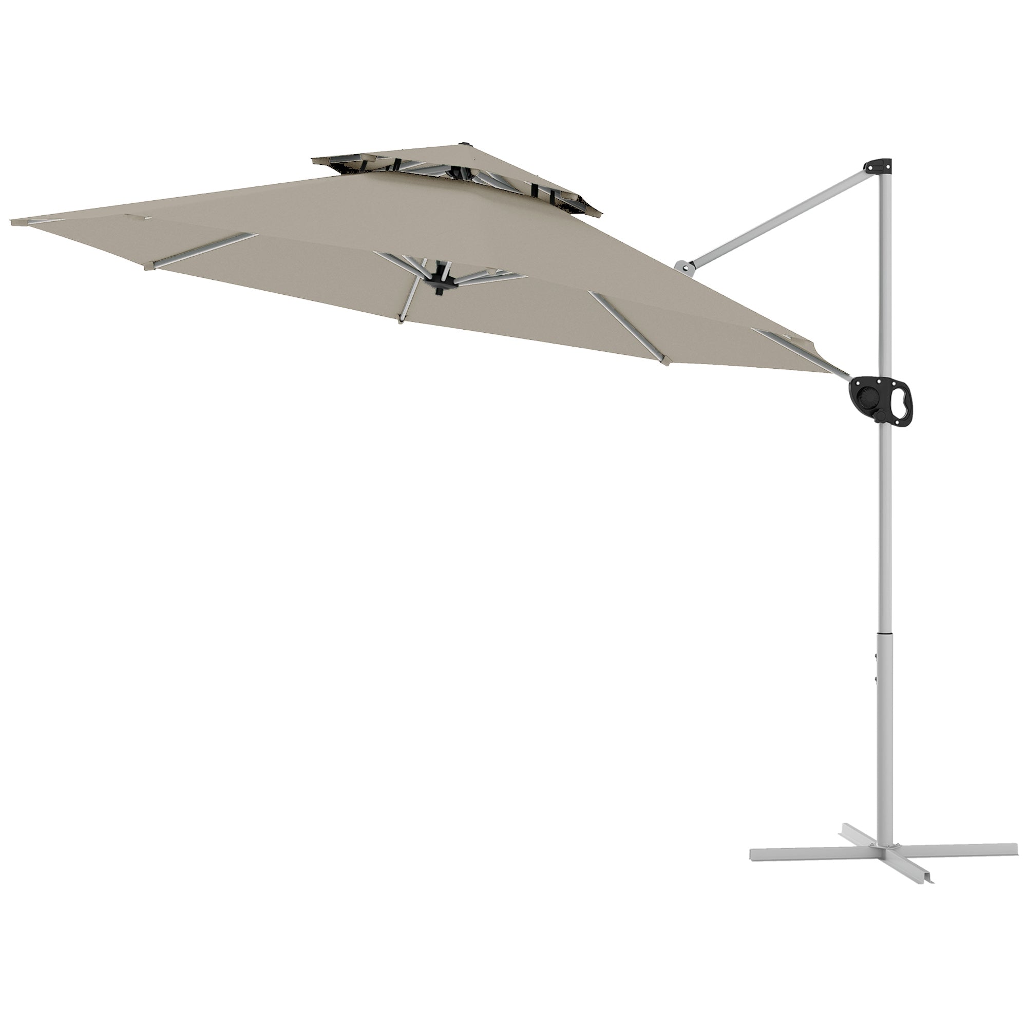 Garden Umbrella Ø292 cm Offset Parasol with 360° Rotating Crank Adjustable Tilt Double Roof and Cross Base Patio Umbrella for Outdoor Terrace Light Gray
