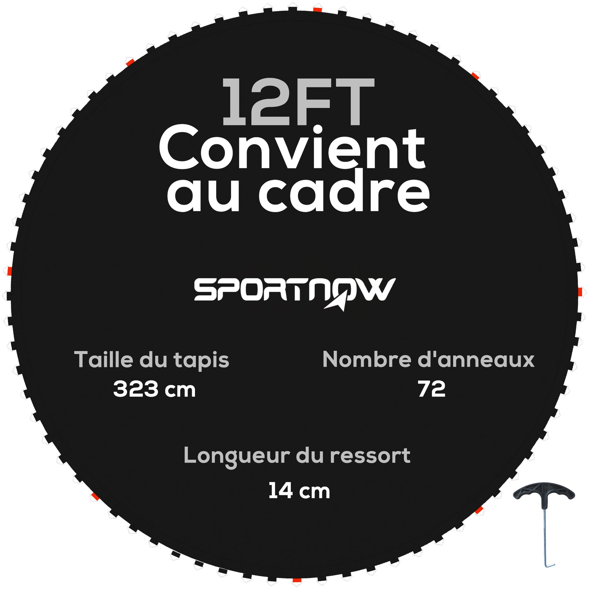 SPORTNOW Replacement Trampoline Mat Bounce Pad, Compatible with 12ft Trampoline Ø 12.1 ft and 5.5 inches springs, with spring pulling tool and 72 V-rings (spring not included)