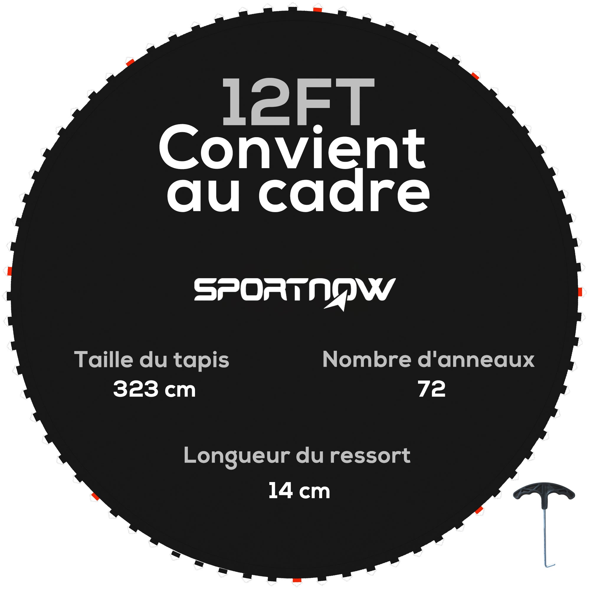 SPORTNOW Replacement Trampoline Mat Bounce Pad, Compatible with 12ft Trampoline Ø 12.1 ft and 5.5 inches springs, with spring pulling tool and 72 V-rings (spring not included)