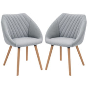 Set of 2 Scandinavian Design Dining Chairs - Tapered Beech Wood Legs - Ergonomic Linen Gray Upholstery