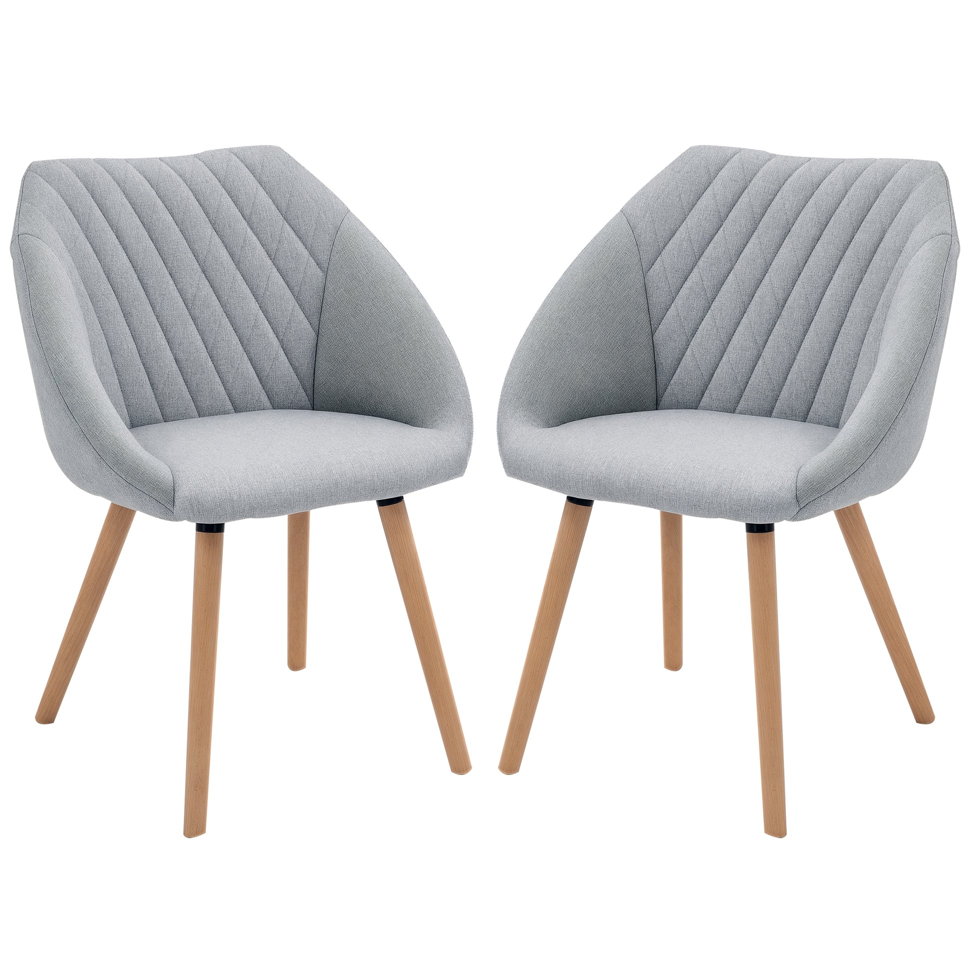 Set of 2 Scandinavian Design Dining Chairs - Tapered Beech Wood Legs - Ergonomic Linen Gray Upholstery