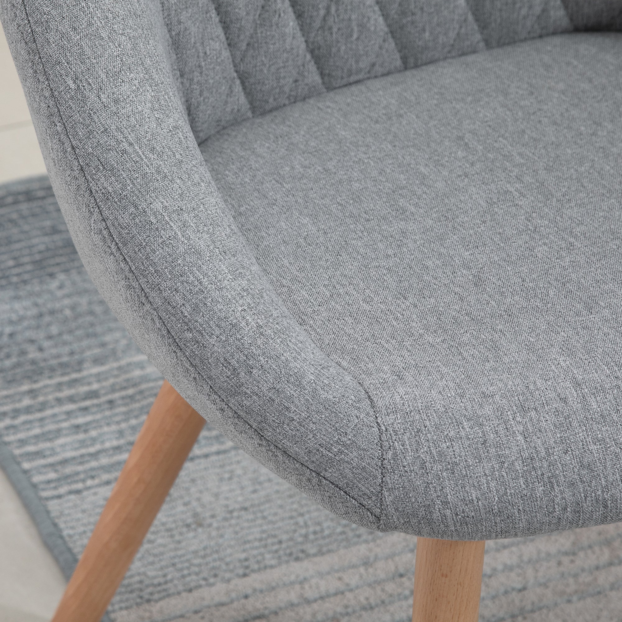 Set of 2 Scandinavian Design Dining Chairs - Tapered Beech Wood Legs - Ergonomic Linen Gray Upholstery