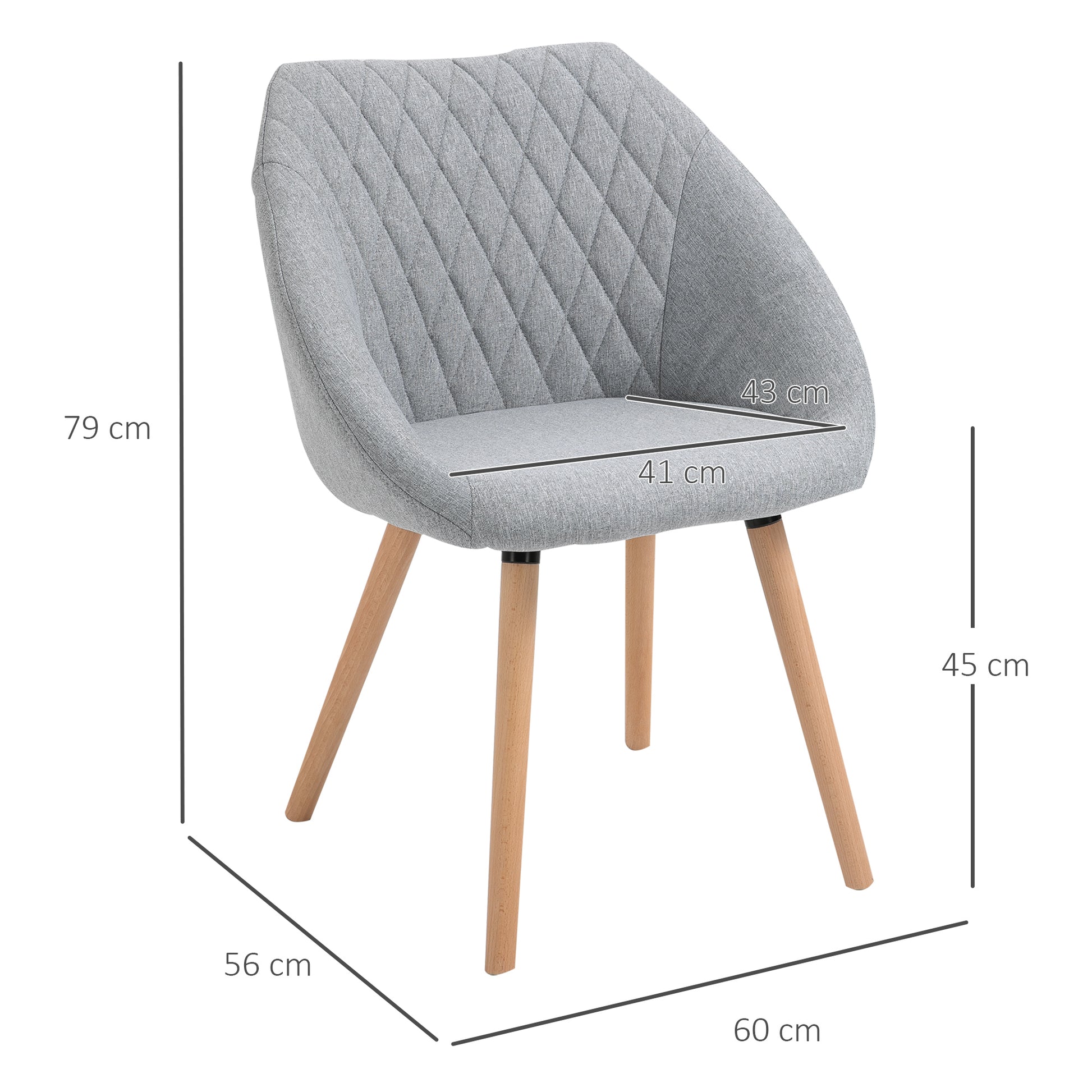 Set of 2 Scandinavian Design Dining Chairs - Tapered Beech Wood Legs - Ergonomic Linen Gray Upholstery