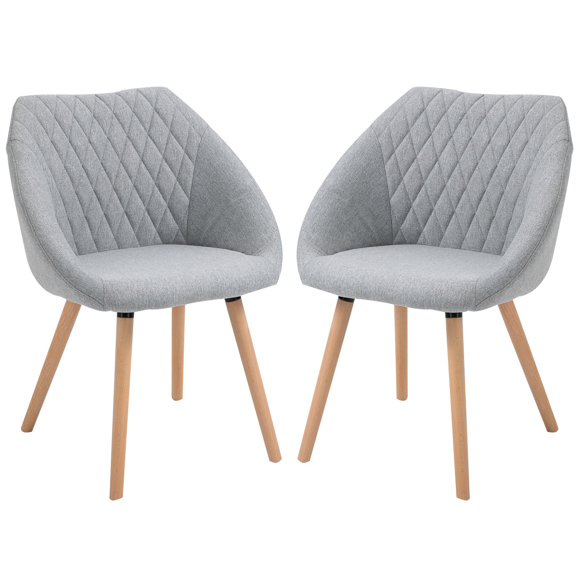 Set of 2 Scandinavian Design Dining Chairs - Tapered Beech Wood Legs - Ergonomic Linen Gray Upholstery