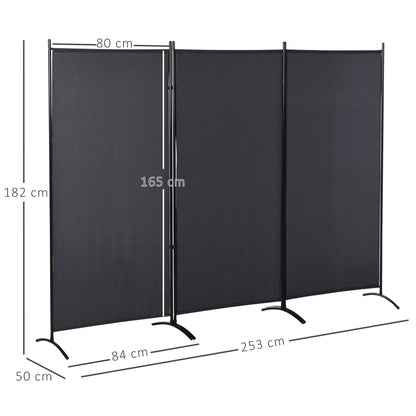 3-Panel Partition 2.53L x 0.5W x 1.82H m Side Blind on Freestanding Metal Polyester High Density Dark Gray