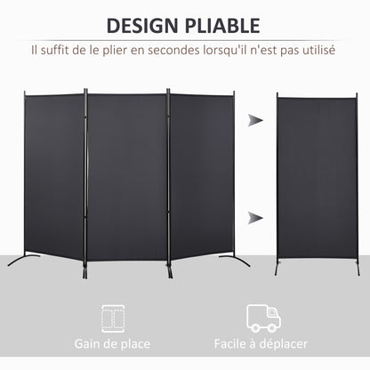 3-Panel Partition 2.53L x 0.5W x 1.82H m Side Blind on Freestanding Metal Polyester High Density Dark Gray