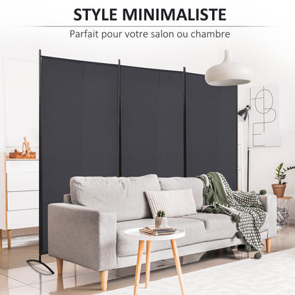 3-Panel Partition 2.53L x 0.5W x 1.82H m Side Blind on Freestanding Metal Polyester High Density Dark Gray