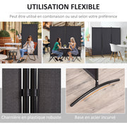 3-Panel Partition 2.53L x 0.5W x 1.82H m Side Blind on Freestanding Metal Polyester High Density Dark Gray