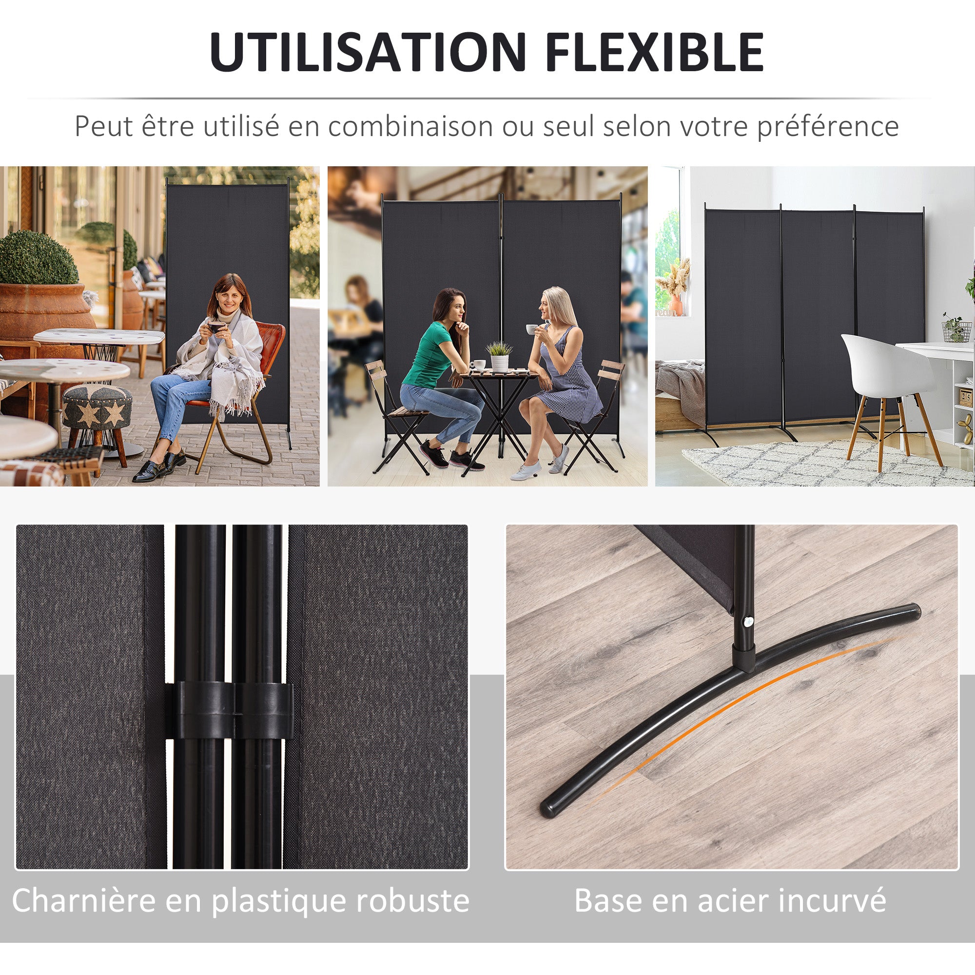 3-Panel Partition 2.53L x 0.5W x 1.82H m Side Blind on Freestanding Metal Polyester High Density Dark Gray