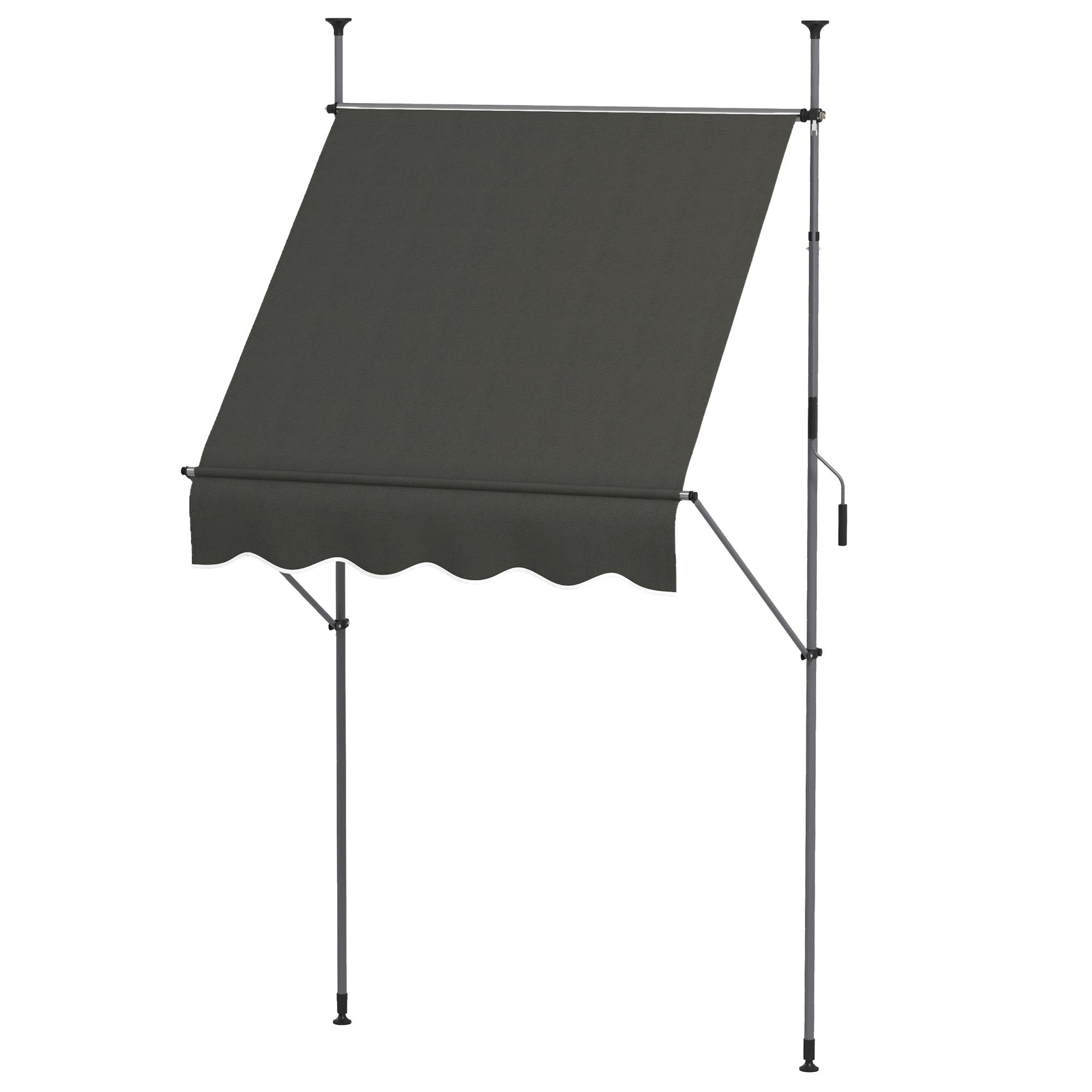 Freestanding Manual Retractable Awning Canopy 1.5L x 1.2W x 2.1-3H m Adjustable Tilt for Balcony without Drilling Holes Dark Gray Metal Alu Polyester