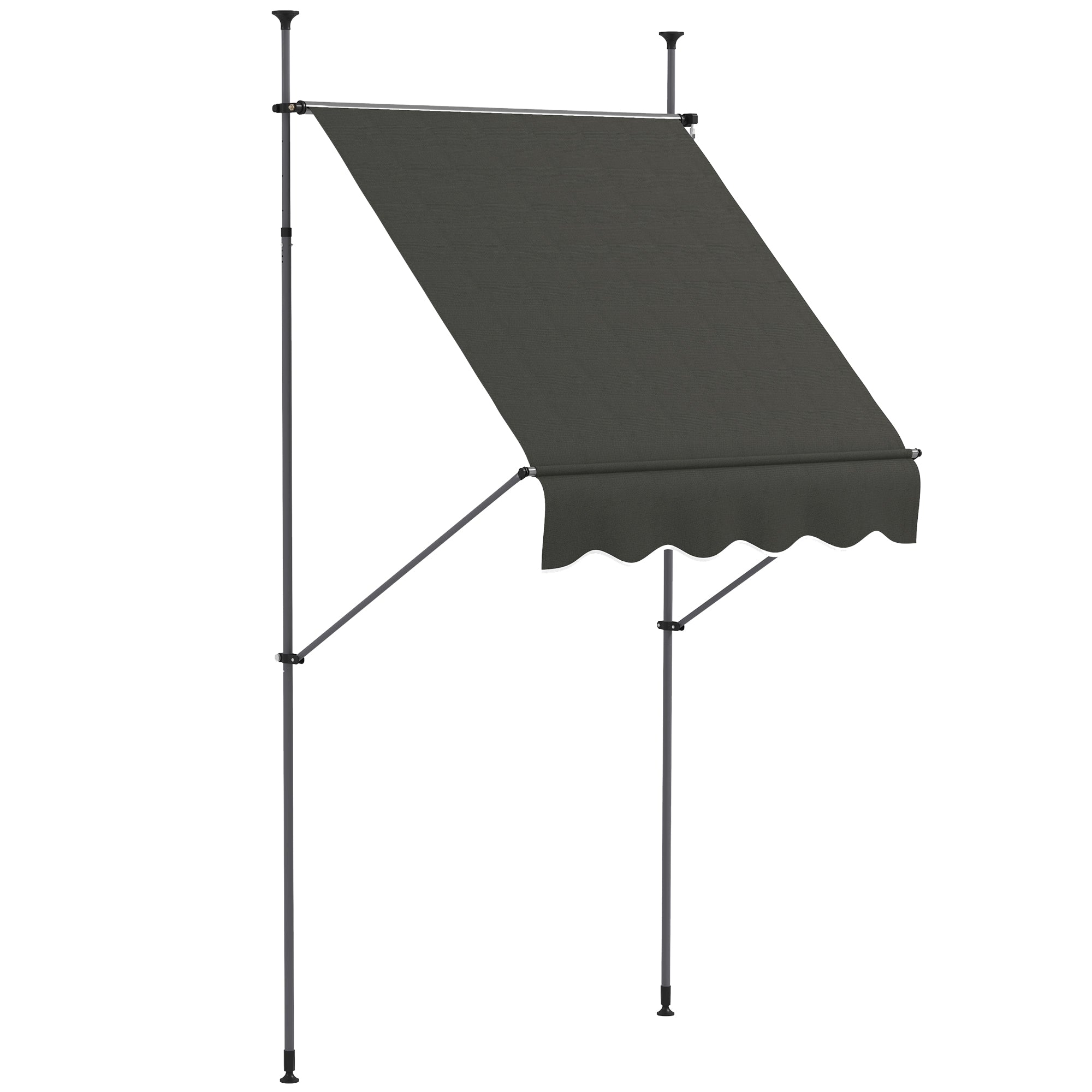Freestanding Manual Retractable Awning Canopy 1.5L x 1.2W x 2.1-3H m Adjustable Tilt for Balcony without Drilling Holes Dark Gray Metal Alu Polyester