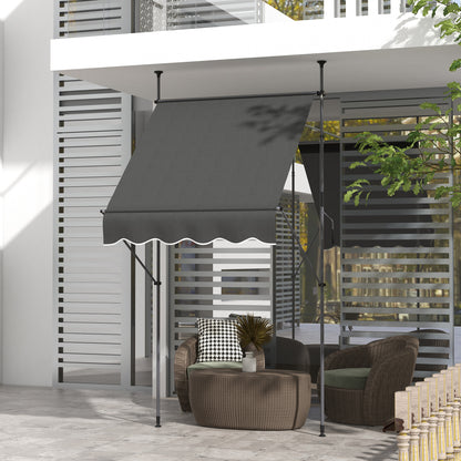 Freestanding Manual Retractable Awning Canopy 1.5L x 1.2W x 2.1-3H m Adjustable Tilt for Balcony without Drilling Holes Dark Gray Metal Alu Polyester