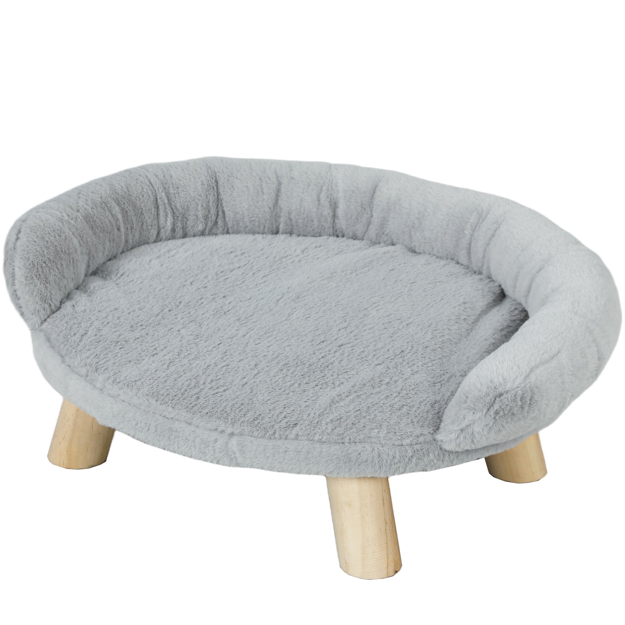 Raised Small Dog and Cat Sofa with Plush Cover, Small Dog Couch, Removable Cat and Pets Bed with Backrest, 47x40x20 cm, Grey