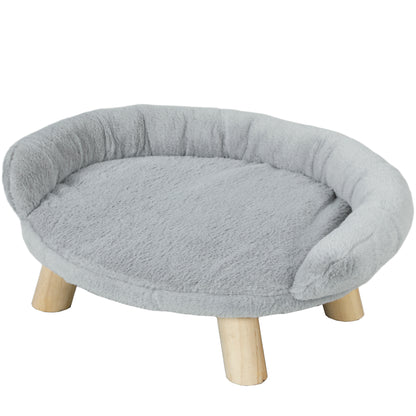 Raised Small Dog and Cat Sofa with Plush Cover, Small Dog Couch, Removable Cat and Pets Bed with Backrest, 47x40x20 cm, Grey