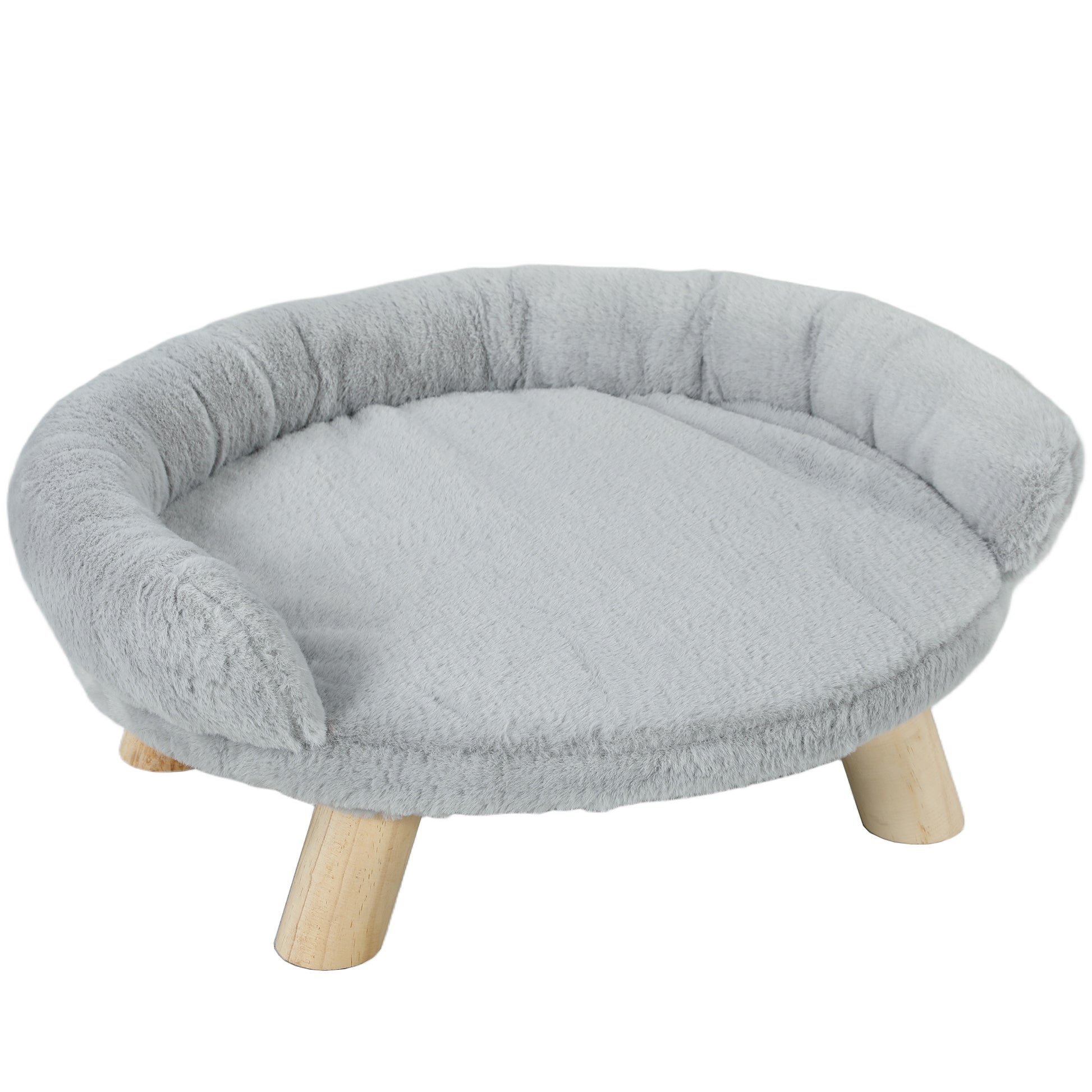 Raised Small Dog and Cat Sofa with Plush Cover, Small Dog Couch, Removable Cat and Pets Bed with Backrest, 47x40x20 cm, Grey