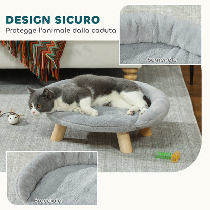 Raised Small Dog and Cat Sofa with Plush Cover, Small Dog Couch, Removable Cat and Pets Bed with Backrest, 47x40x20 cm, Grey
