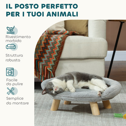 Raised Small Dog and Cat Sofa with Plush Cover, Small Dog Couch, Removable Cat and Pets Bed with Backrest, 47x40x20 cm, Grey