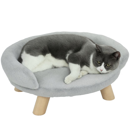 Raised Small Dog and Cat Sofa with Plush Cover, Small Dog Couch, Removable Cat and Pets Bed with Backrest, 47x40x20 cm, Grey
