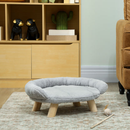 Raised Small Dog and Cat Sofa with Plush Cover, Small Dog Couch, Removable Cat and Pets Bed with Backrest, 47x40x20 cm, Grey