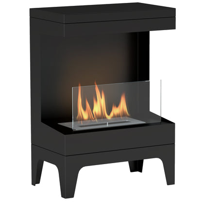 Bioethanol Fireplace Free Standing Bioethanol Stove with 0.9 L Stainless Steel Extinguishing Burner Burning Time 3.3H for Indoors 15-20 m² 38x22x54 cm Black