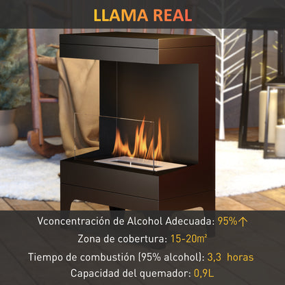 Bioethanol Fireplace Free Standing Bioethanol Stove with 0.9 L Stainless Steel Extinguishing Burner Burning Time 3.3H for Indoors 15-20 m² 38x22x54 cm Black
