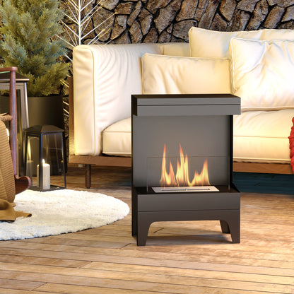 Bioethanol Fireplace Free Standing Bioethanol Stove with 0.9 L Stainless Steel Extinguishing Burner Burning Time 3.3H for Indoors 15-20 m² 38x22x54 cm Black