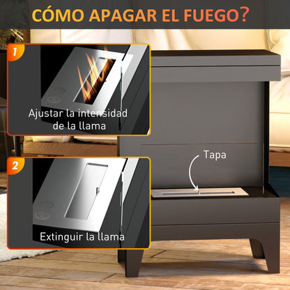 Bioethanol Fireplace Free Standing Bioethanol Stove with 0.9 L Stainless Steel Extinguishing Burner Burning Time 3.3H for Indoors 15-20 m² 38x22x54 cm Black