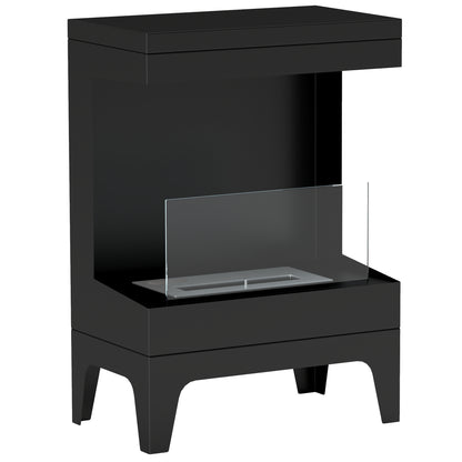 Bioethanol Fireplace Free Standing Bioethanol Stove with 0.9 L Stainless Steel Extinguishing Burner Burning Time 3.3H for Indoors 15-20 m² 38x22x54 cm Black