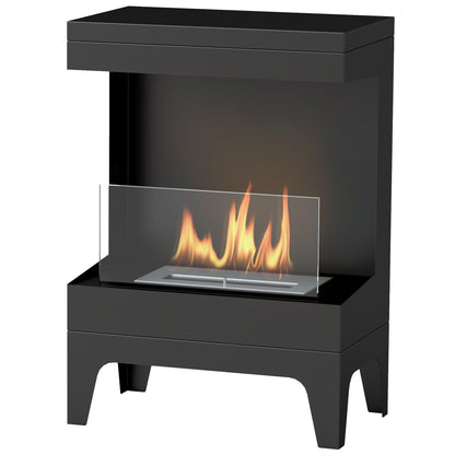 Bioethanol Fireplace Free Standing Bioethanol Stove with 0.9 L Stainless Steel Extinguishing Burner Burning Time 3.3H for Indoors 15-20 m² 38x22x54 cm Black