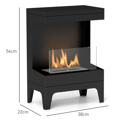Bioethanol Fireplace Free Standing Bioethanol Stove with 0.9 L Stainless Steel Extinguishing Burner Burning Time 3.3H for Indoors 15-20 m² 38x22x54 cm Black