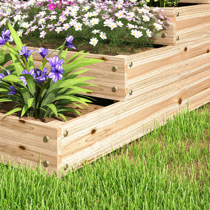 Garden Square Planter, Solid Wood Garden Bed, Raised Garden Bed, Bottomless, 4 Levels, for Herbs, Vegetables, Fruits, Flowers, 113 x 113 x 46 cm, Natural Wood