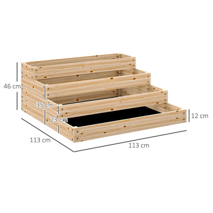 Garden Square Planter, Solid Wood Garden Bed, Raised Garden Bed, Bottomless, 4 Levels, for Herbs, Vegetables, Fruits, Flowers, 113 x 113 x 46 cm, Natural Wood