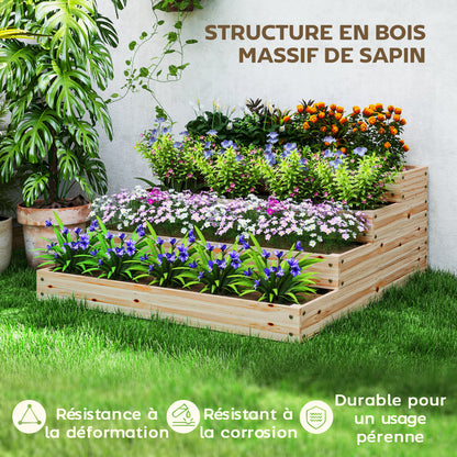 Garden Square Planter, Solid Wood Garden Bed, Raised Garden Bed, Bottomless, 4 Levels, for Herbs, Vegetables, Fruits, Flowers, 113 x 113 x 46 cm, Natural Wood