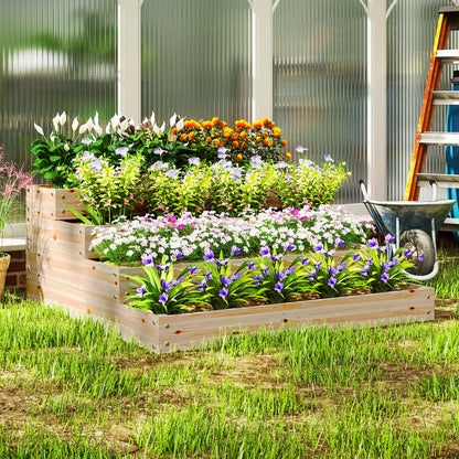 Garden Square Planter, Solid Wood Garden Bed, Raised Garden Bed, Bottomless, 4 Levels, for Herbs, Vegetables, Fruits, Flowers, 113 x 113 x 46 cm, Natural Wood