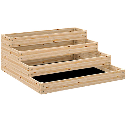 Garden Square Planter, Solid Wood Garden Bed, Raised Garden Bed, Bottomless, 4 Levels, for Herbs, Vegetables, Fruits, Flowers, 113 x 113 x 46 cm, Natural Wood